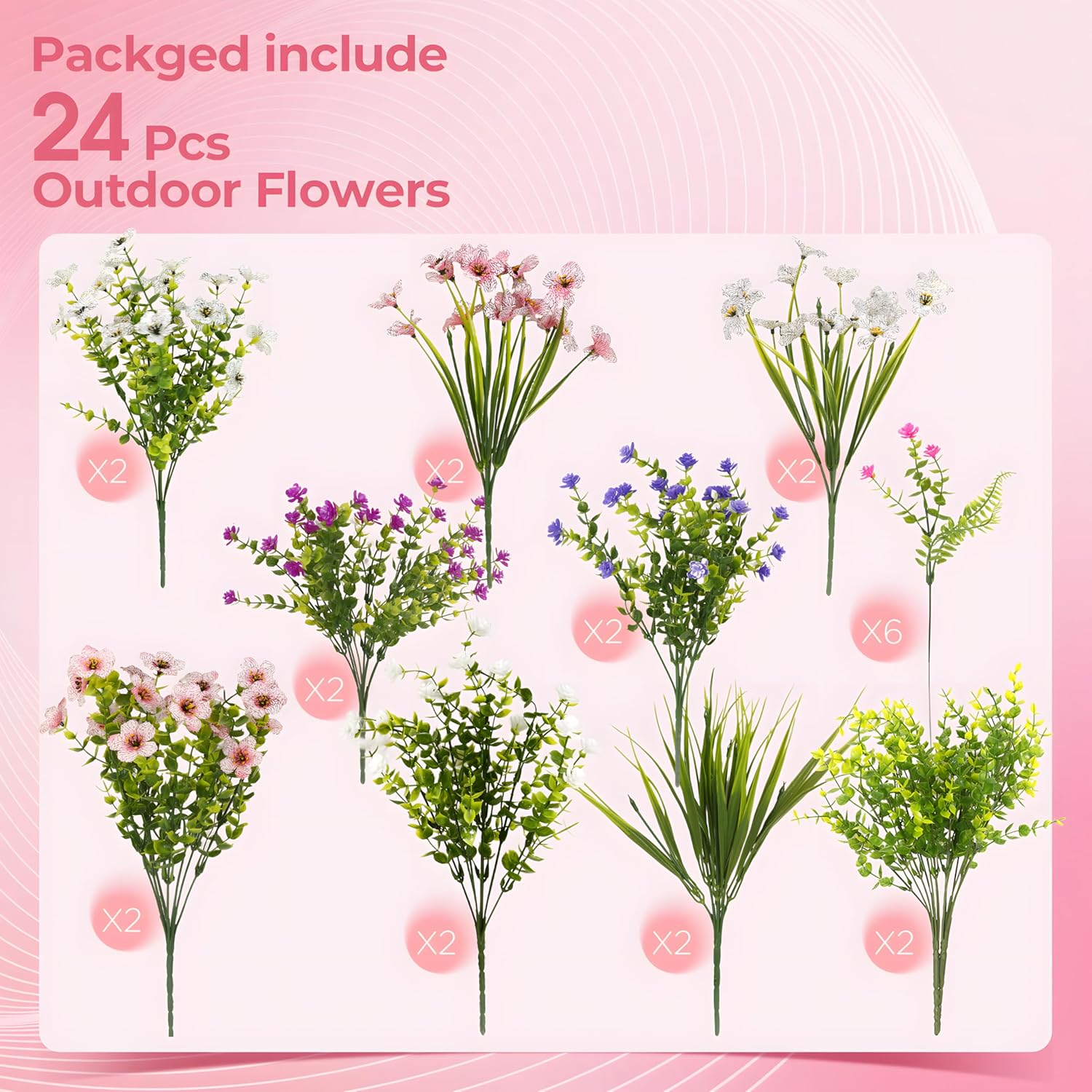 Fake Flowers for Outdoor UV Resistant 24 pcs Pink Spring Artificial Flowers Outdoors, Realistic Faux Silk Flowers Fade Resistant, Fake Plants ＆ Flowers for Garden Porch Planters Window Wedding Decor - Image 9