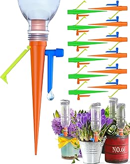【New】 Plant Self Watering Spikes Devices, Automatic Plant Drip Irrigation System with Slow Release Control Valve Switch，Adjustable Plants Waterer Devices (12, Green+Tangerine)