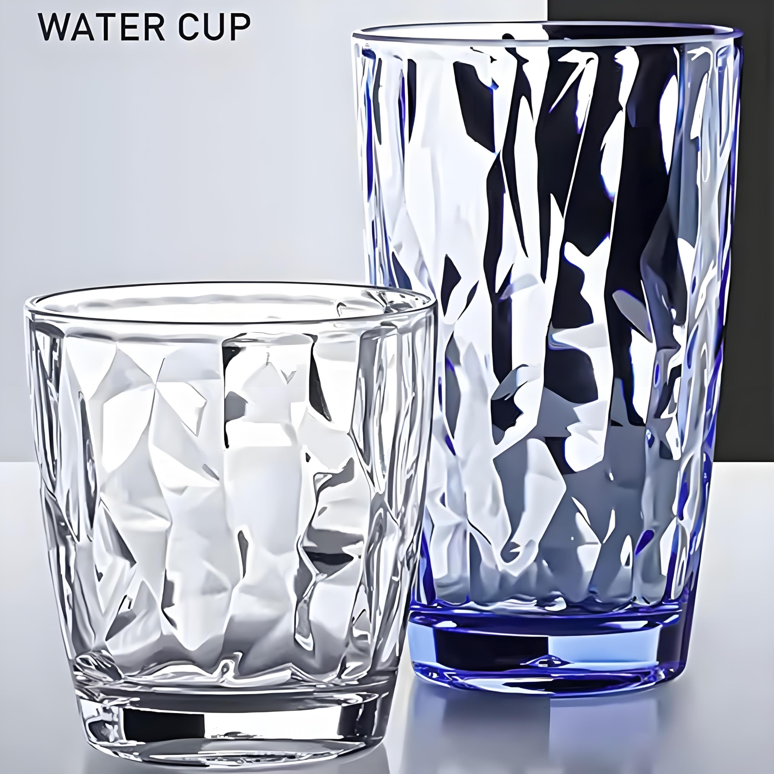 [On dirait du verre] 450 ml Paquet de 8 pièces Tasse en plastique, Sûr, Résistant aux bris, Résistant à la chaleur, Ne contient pas de bpa, Peut être lavé avec un lave - vaisselle (Bleu)