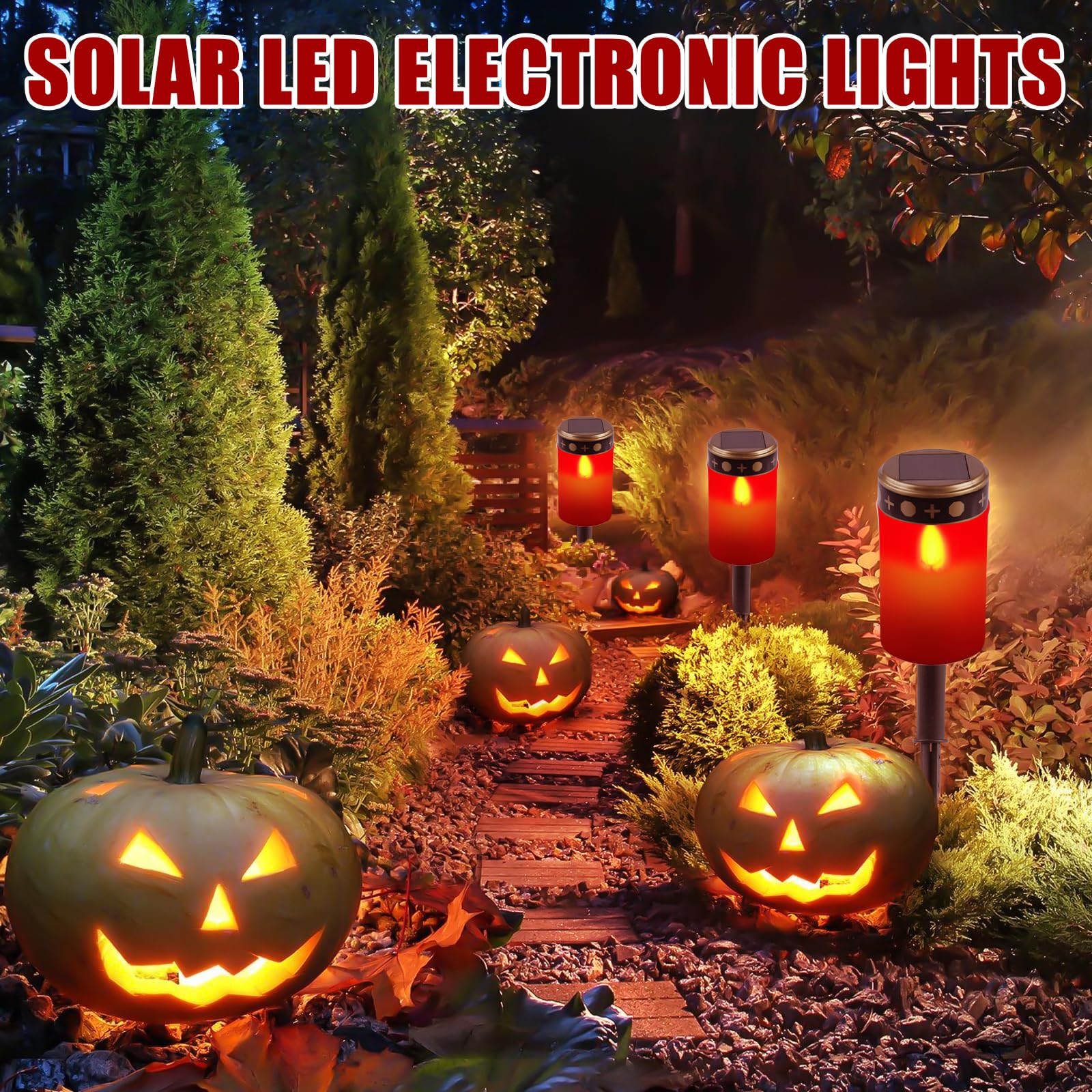 GAOUTO Solar Grablichter 2-tlg - Wasserdichte LED Grabkerzen Mit Erdspieß