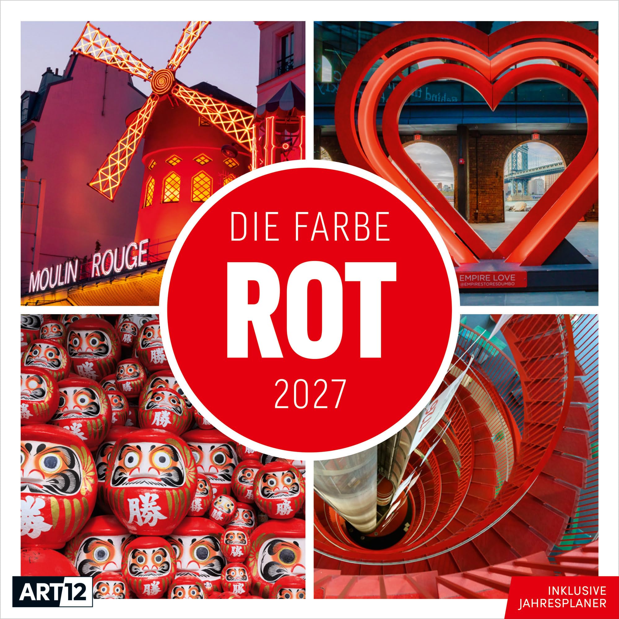 Die Farbe Rot Kalender 2027 - 30x30 - Art12: Ausdrucksstarker Kalender im schlanken Hochformat (aufgeklappt 30x60 cm) | Einträge & Notizen