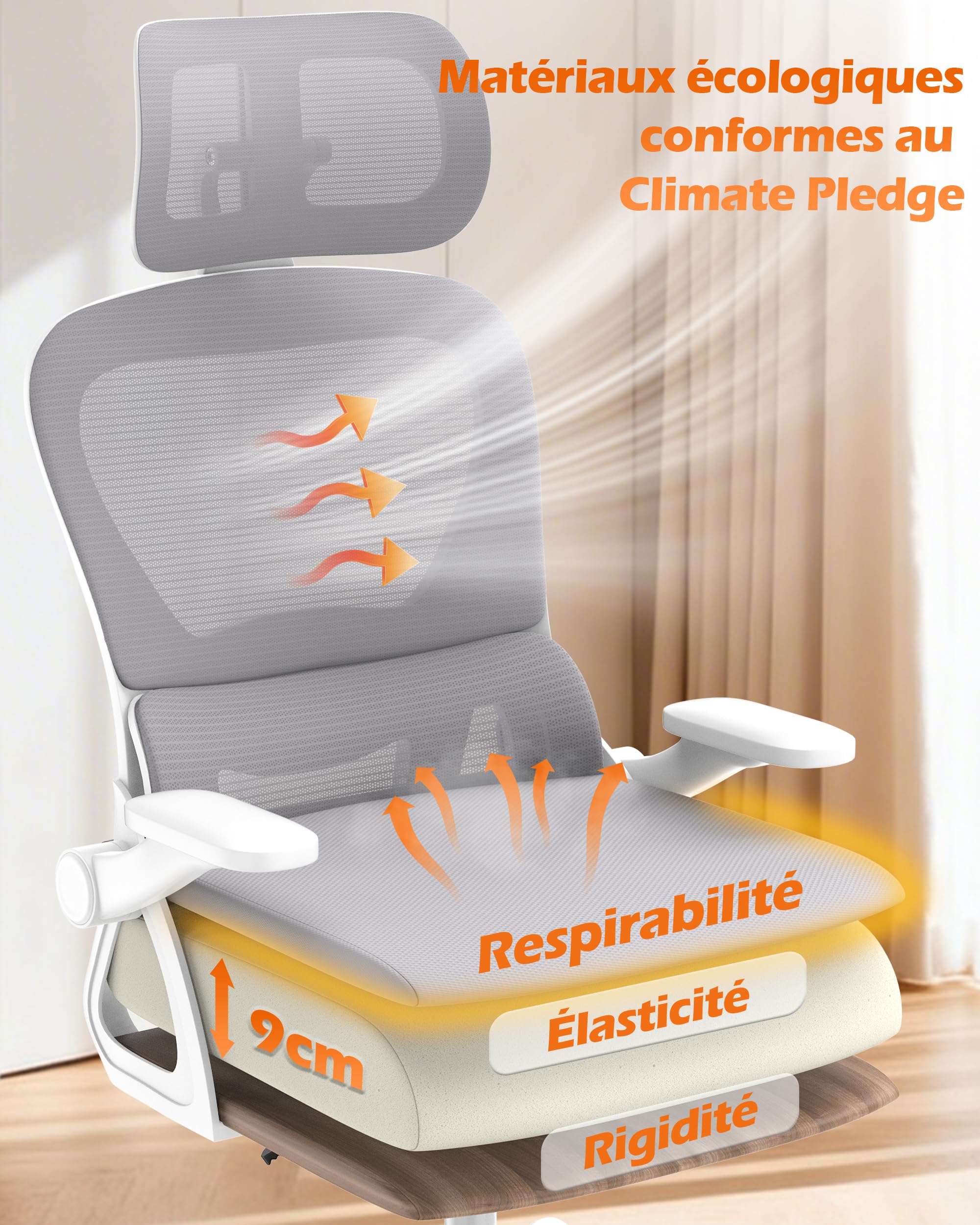 naspaluro Chaise de Bureau Ergonomique avec Support Lombaire, Gris