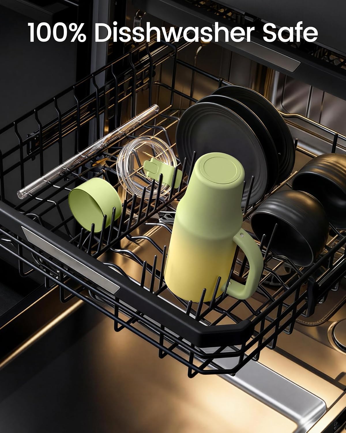 Renoj Tumbler with Handle 100% Leak Proof Insulated Water Bottle for Iced Coffee & Hot Drinks - Fits Car Cup Holder, Ideal Gift, 2 Straws & Silicone Boot BPA-Free - SnapShift Green Gradient 40 oz - Image 4