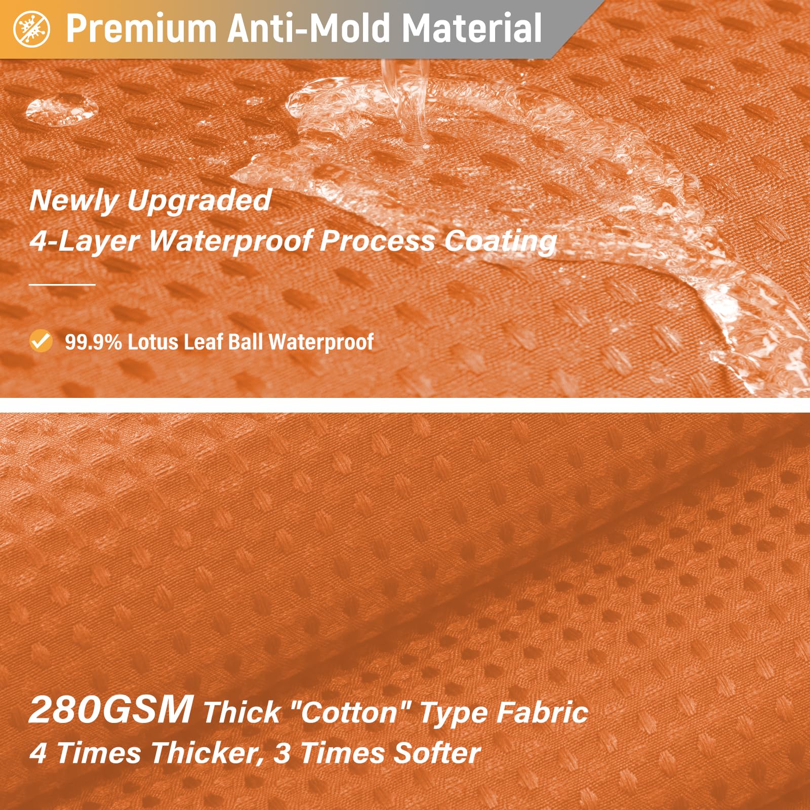 BTTN Burnt Orange Waffle Shower Curtain, Weighted Mould Proof Resistant Fabric Wet room Shower Curtains - Image 2