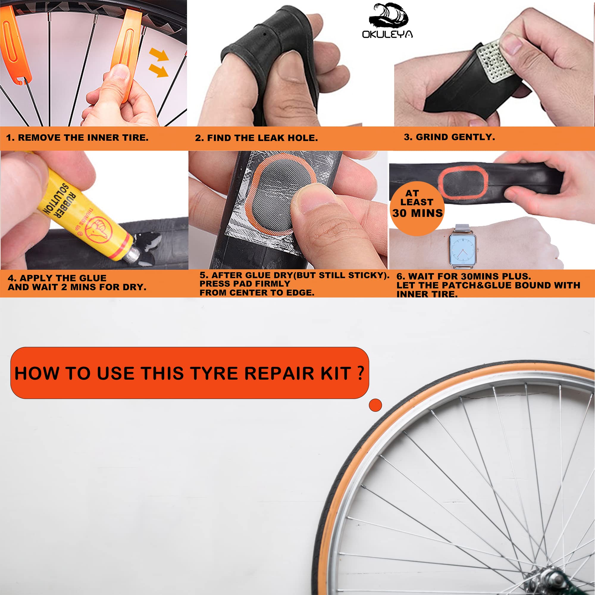 Kit Riparazione Forature Per Bici – 6 Toppe Fredde + 31 Senza Colla + 2 Levagomme Acciaio – Completo