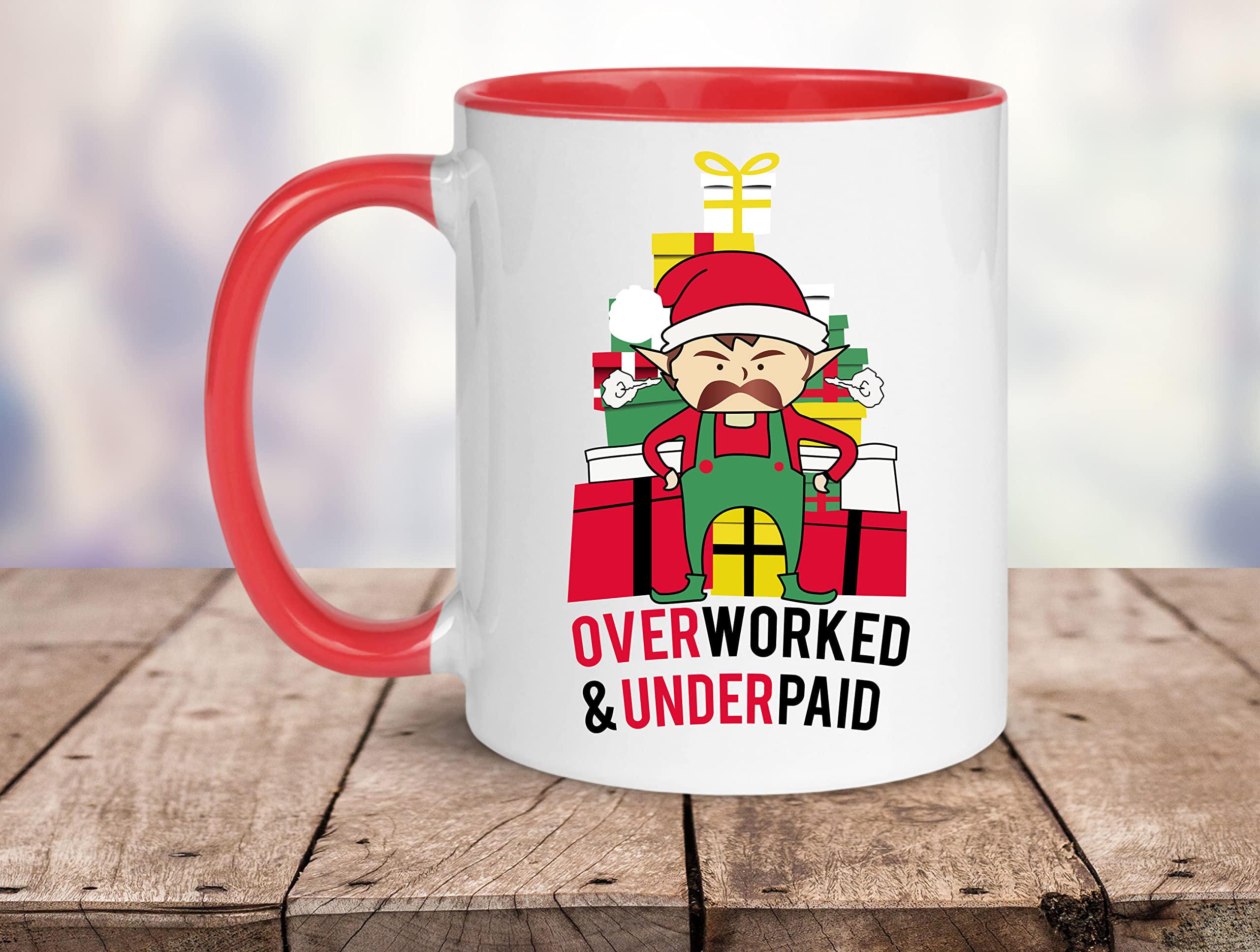 Acen Merchandise Overworked & Underpaid – Tazza natalizia da 311 ml di qualità premium per il lavoro umoristico