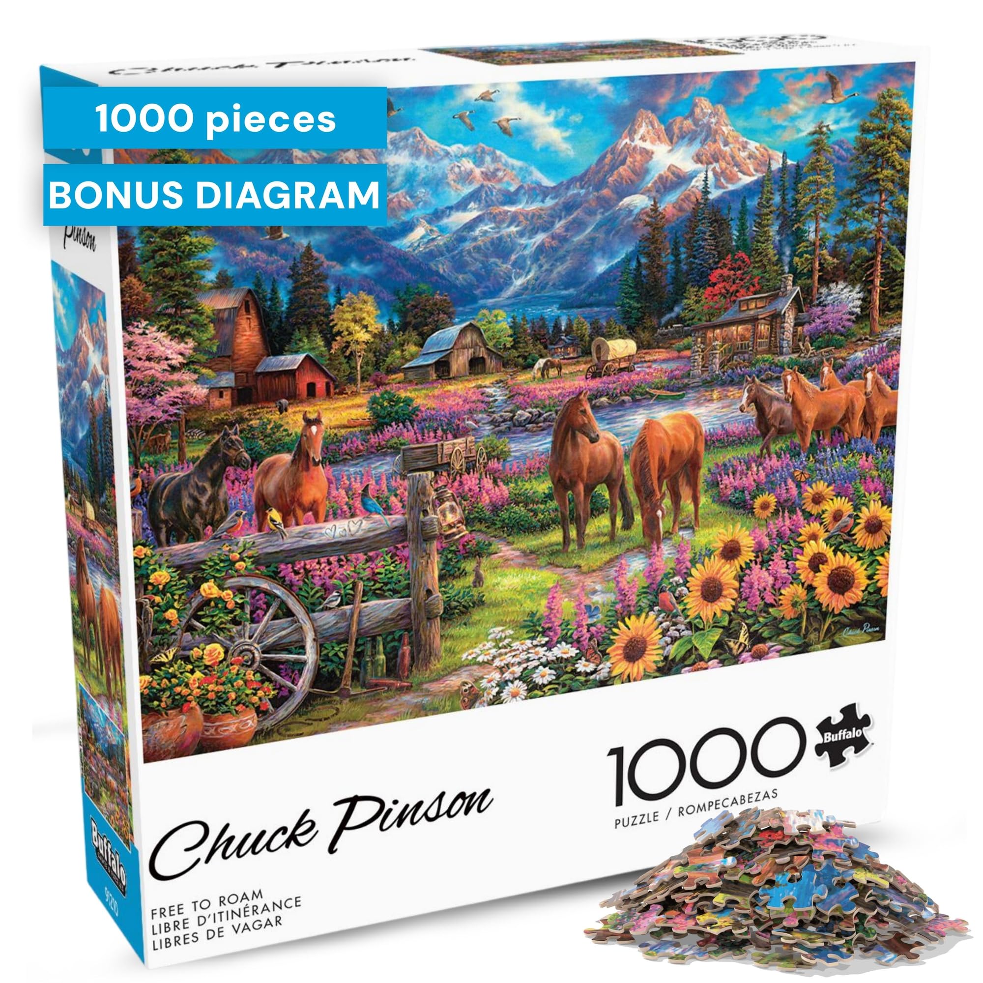 Puzzles for Adults 1000 Pieces – Buffalo Games Chuck Pinson’s Escapes: Free to Roam, Challenging 1000 Piece Jigsaw Puzzle for Adults with Poster,