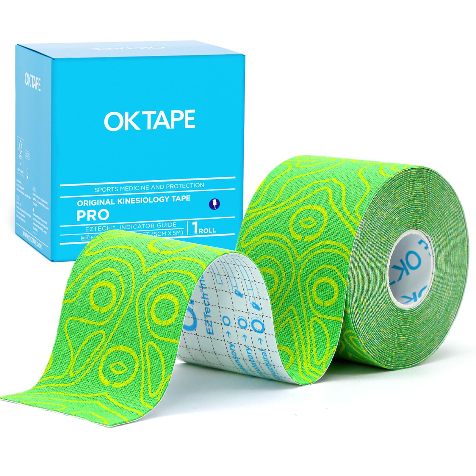 OK TAPE PRO Kinesiology Tape, 2inch x Long Roll 16ft Free Cut Tape, Elastic Athletic Tape Therapeutic Latex Free, Yellow+Green