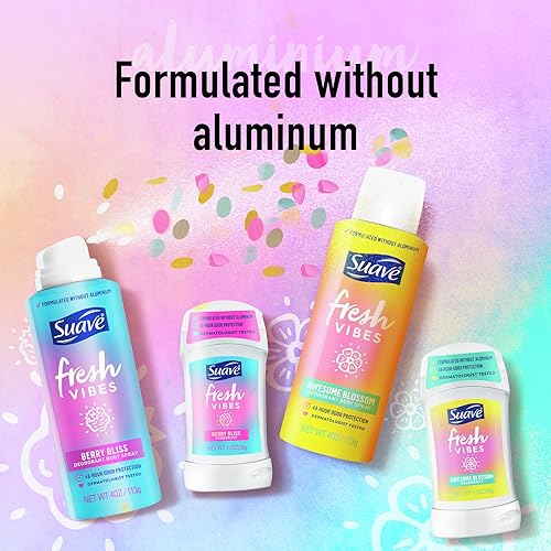 Miniatura 6 de Suave Fresh Vibes - Desodorante corporal en aerosol, sin aluminio, protección desodorante de 48 horas, probado por dermatólogos Awesome Blossom,
