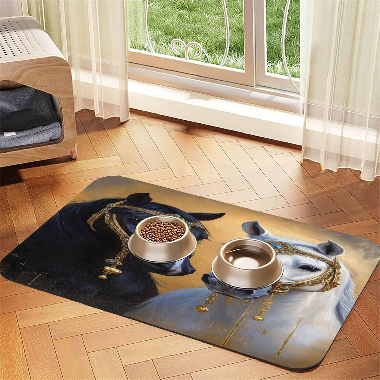 Horse Pet Food Mat Dog Non-Slip Feeding Mat Cat Bowl Mats Pets Placemat for Food and Water 40x60cm