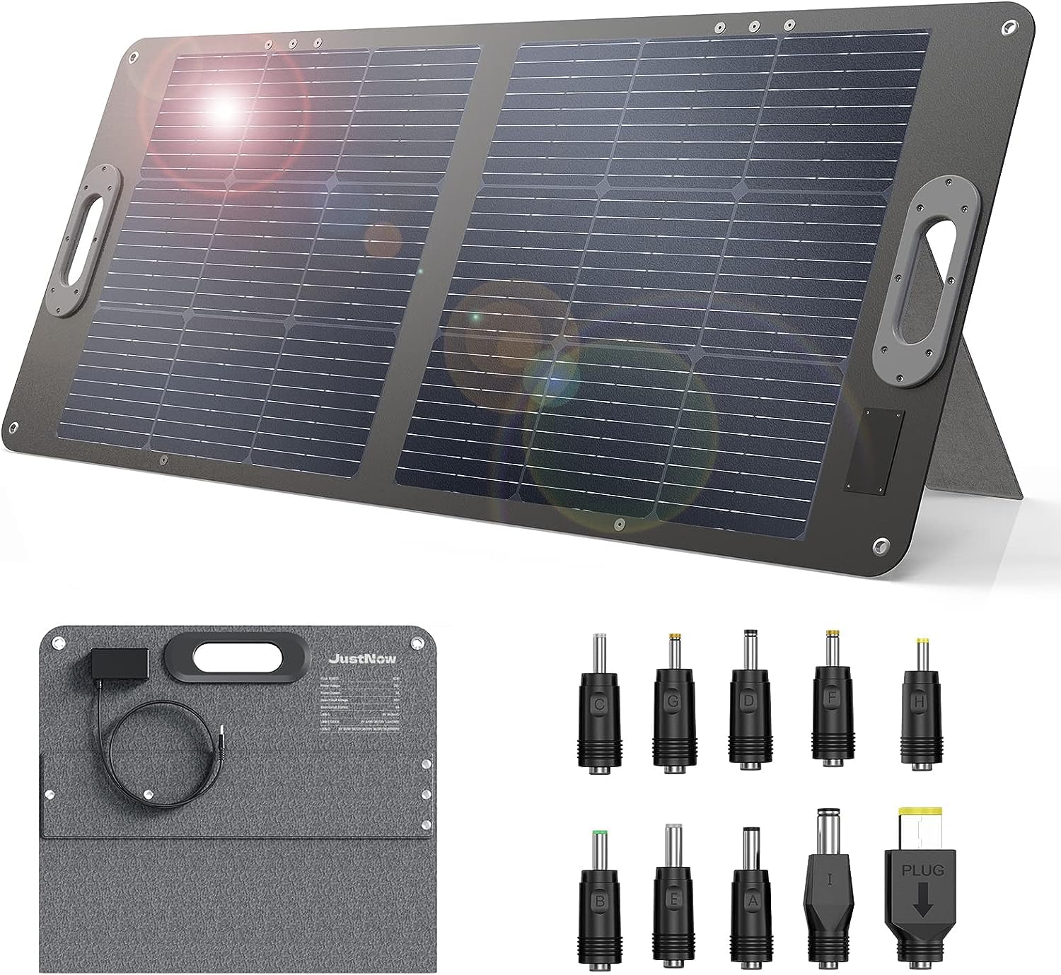 Photo 1 of JustNow 100W Portable Solar Panel Foldable Kickstand Waterproof IP67 for Portable Power Station for Outdoor Camping Trip