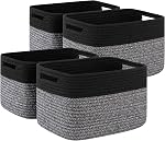4 Pack Storage Baskets for Organizing, Woven Baskets for Shelves - Perfect for Toys, Books, Towels, and Clothes, Durable Gift Basket Bins Toy Storage, 12.7''Lx9''Wx7.8''H, Brown & White