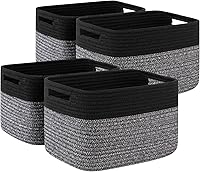 Vista 16 de Paquete de 4 cestas de almacenamiento para organizar, cestas tejidas para estantes, perfectas para juguetes, libros, toallas y ropa, cestas