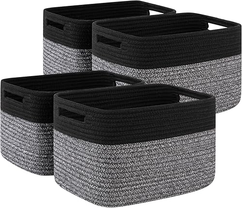Miniatura 16 de Paquete de 4 cestas de almacenamiento para organizar, cestas tejidas para estantes, perfectas para juguetes, libros, toallas y ropa, cestas