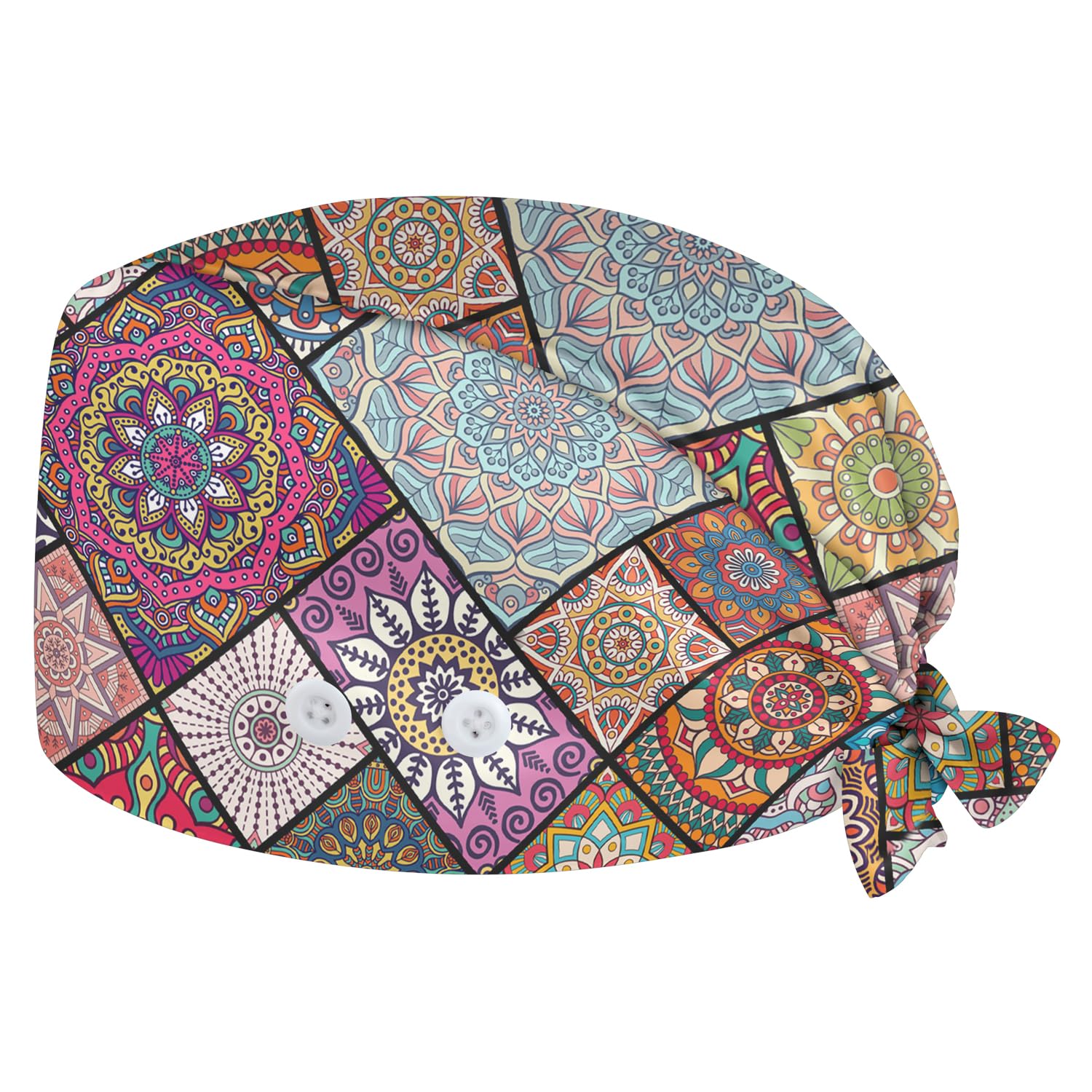 Working Cap Scrub Cap with Sweatband Buttons Adjustable Unisex Tie Back Hat Nurse Surgical Caps