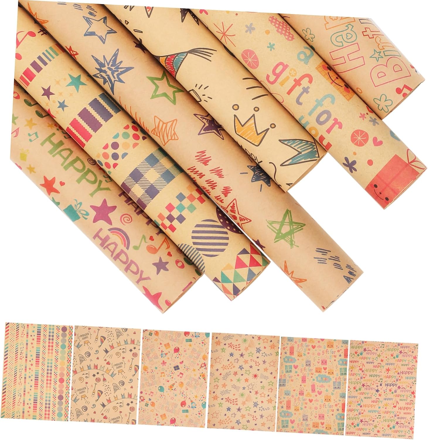 Present Wrapping Kit Kraft Paper Printed Birthday