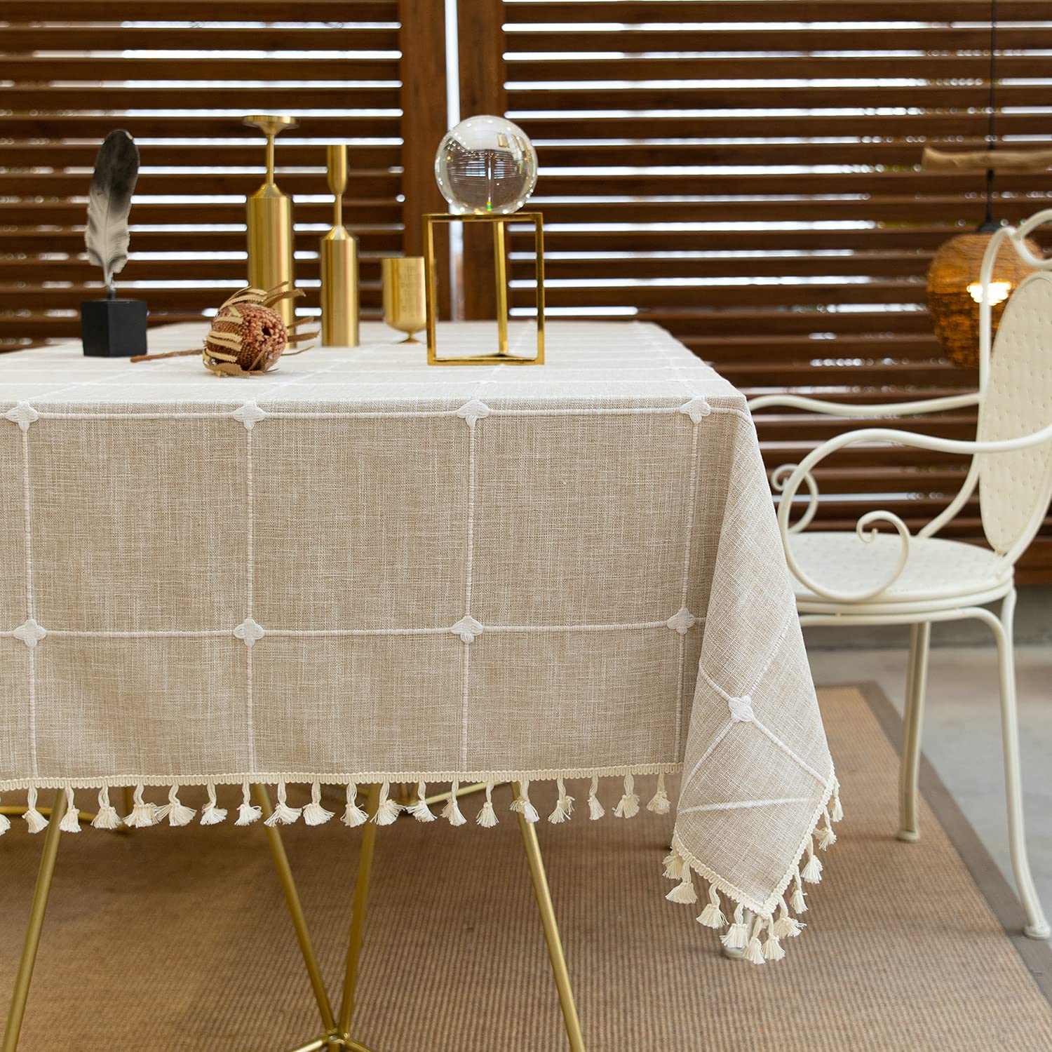 Nappe 135 x 230 cm - En coton et lin - Pour cuisine, salle à manger - Sans plis - Rectangulaire, allongée