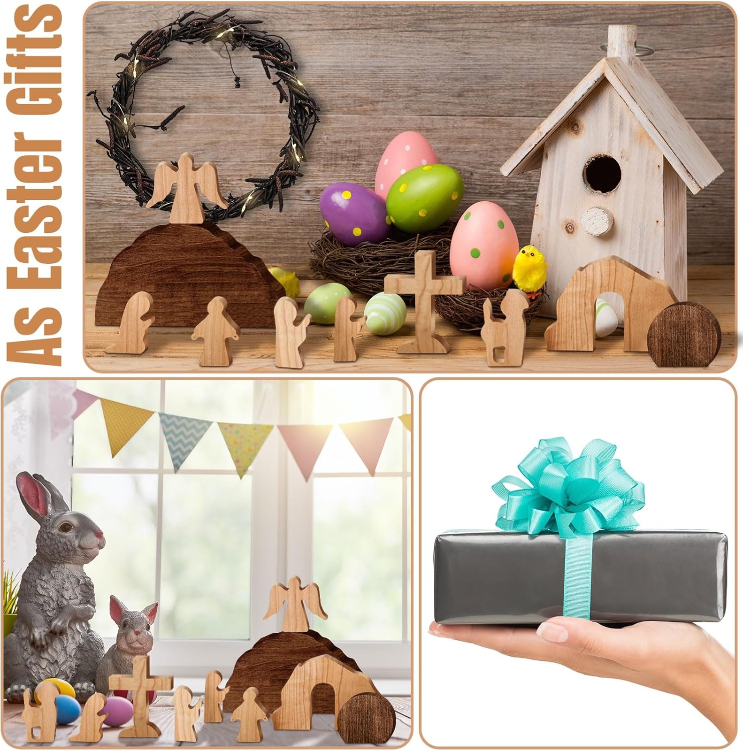 Wenqik 10 Pcs Religious Easter Decorations Easter Scene Wooden Resurrection Tomb Scene Set Wooden Tomb Decoration Nativity Set Spring Christian Figurine for Home Office - Image 6