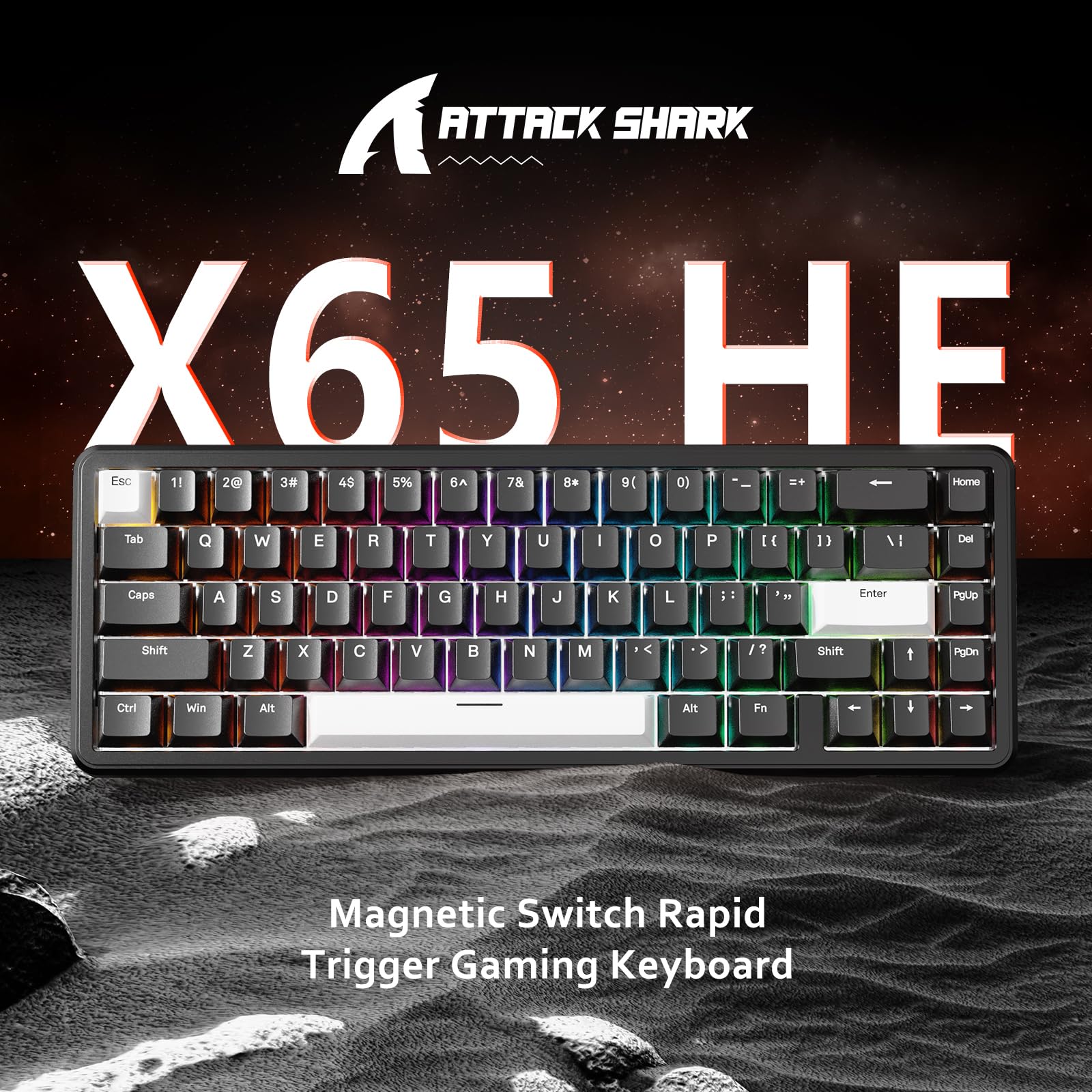ATTACK SHARK X65 HE Tastiera da Gioco Cablate al 65% con Interruttori Magnetici e Funzione Rapid Trigger, Frequenza di Polling a 8000 Hz, Precisione RT di 0,01 mm, Tasti PBT, Driver QMK,RGB (Nera)