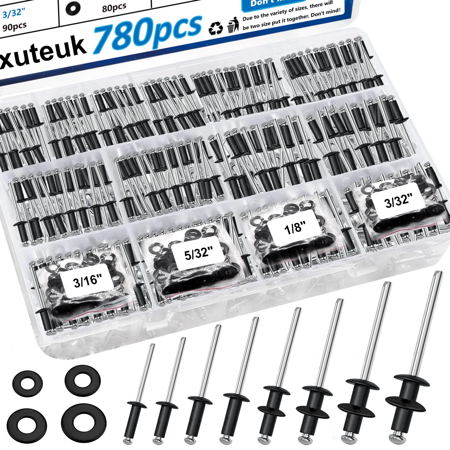 Rivets pop noirs mxuteuk avec rondelle pour éviter le desserrage du métal