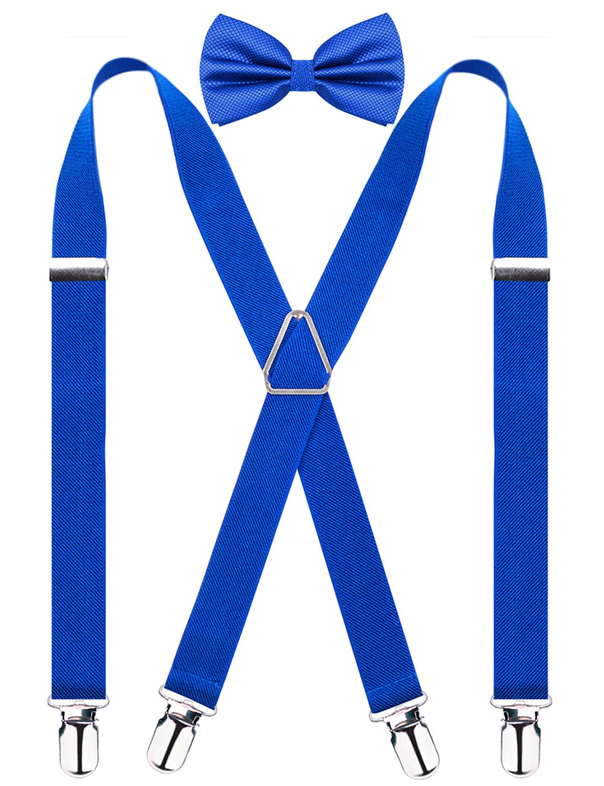 Alizeal Men's Royal Blue Elastic And Adjustable Trouser Braces Bow Tie Set