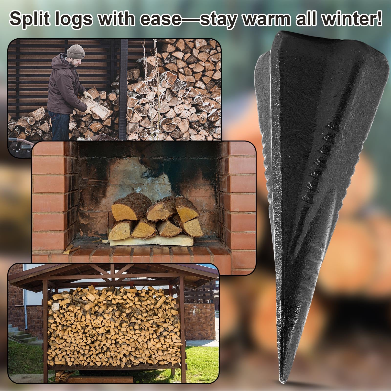 2 pezzi 1,8 kg manuale ceppo legno cuneo 17,8 cm in acciaio diamante cuneo design 4 direzioni divide legna da ardere in 4 pezzi meno sforzo manuale Maul, nero (nero)