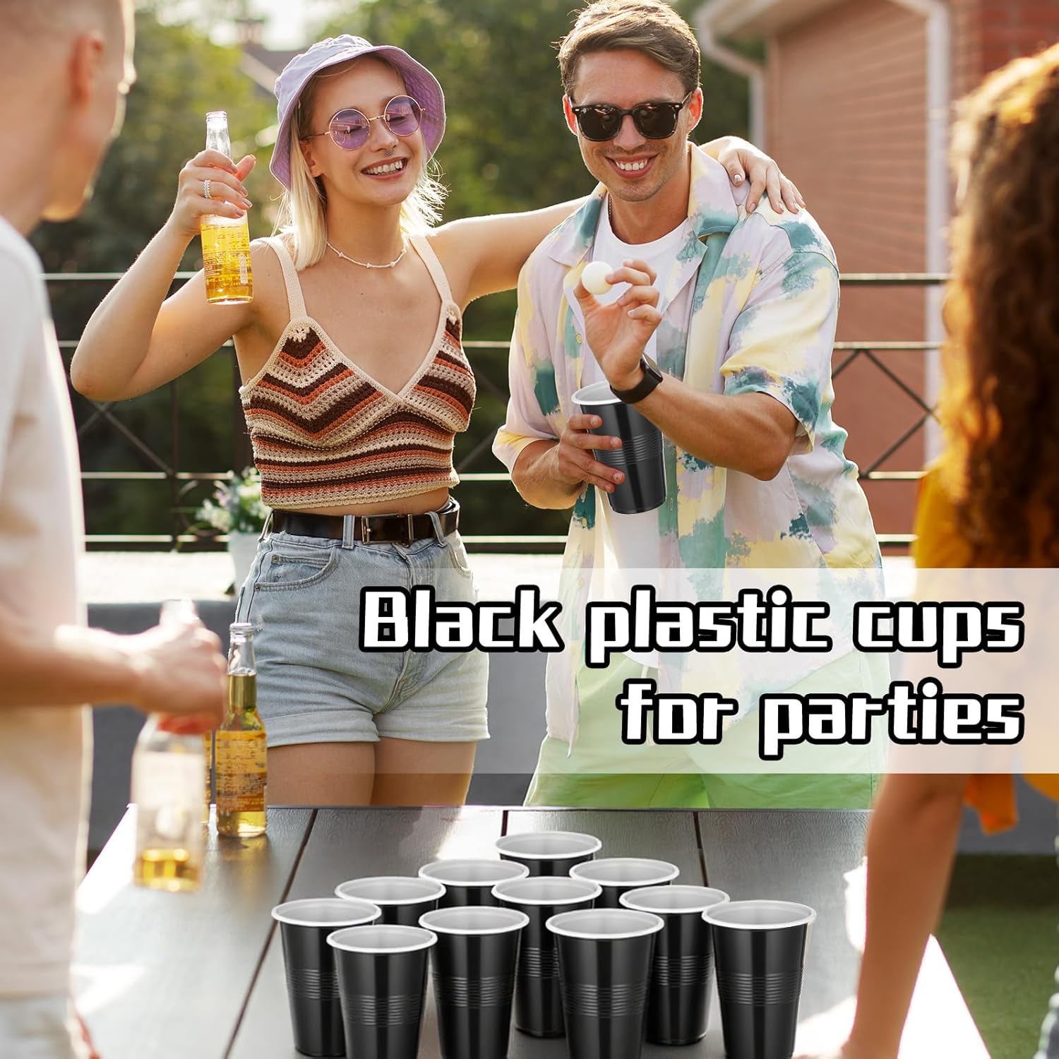 100 Pack 16 oz Plastic Cups, Disposable Heavy Duty Black Cup for Party Graduation Cups Halloween Cup for Wedding Birthday Beer Taste Serving Snack Tastings Barbecues Picnic Party Supplies - Image 6