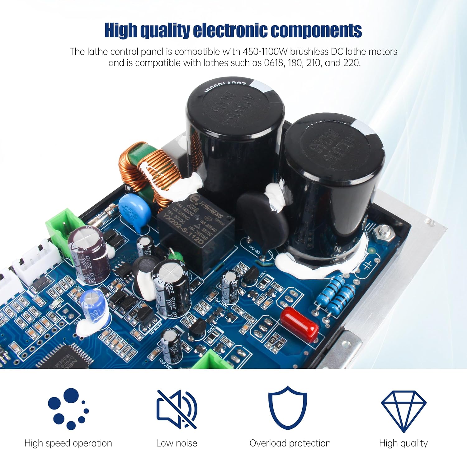 RATTMMOTOR Lathe Machine Spindle Motor Kit, DC Brushless Lathe Spindle Motor 4000RPM with Mini Lathe Main Control Board Controller Card for CJ 0618 Machine Part (750W 110V)