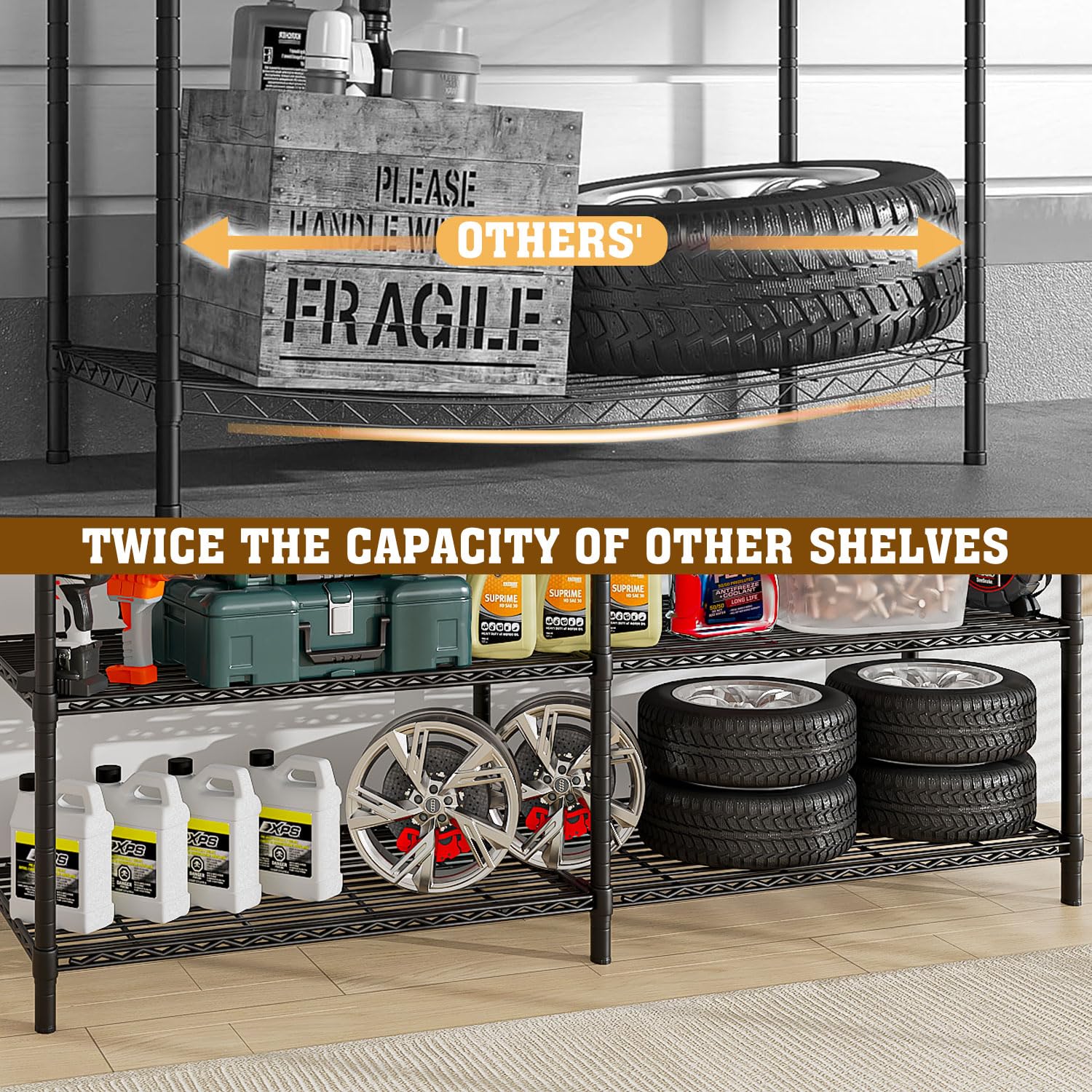 Scaffale Metallico A 5 Ripiani Con Ruote - 91x46x183 Cm | Organizzatore Garage E Dispensa - Foto 4