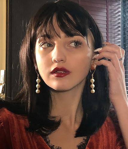 Miniatura 2 de Aretes colgantes de bola redondos chapados en oro de 14 quilates para mujer minimalista ligeros largos colgantes y largos aretes de boda para novias