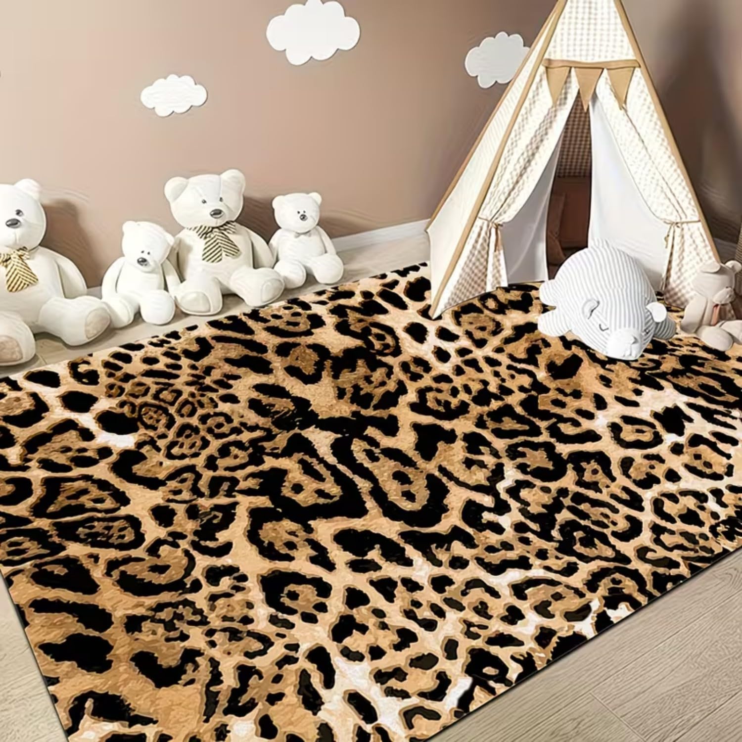 Leopard Print Area Rug for living room, 70x140cm Animal Spot brown Pattern