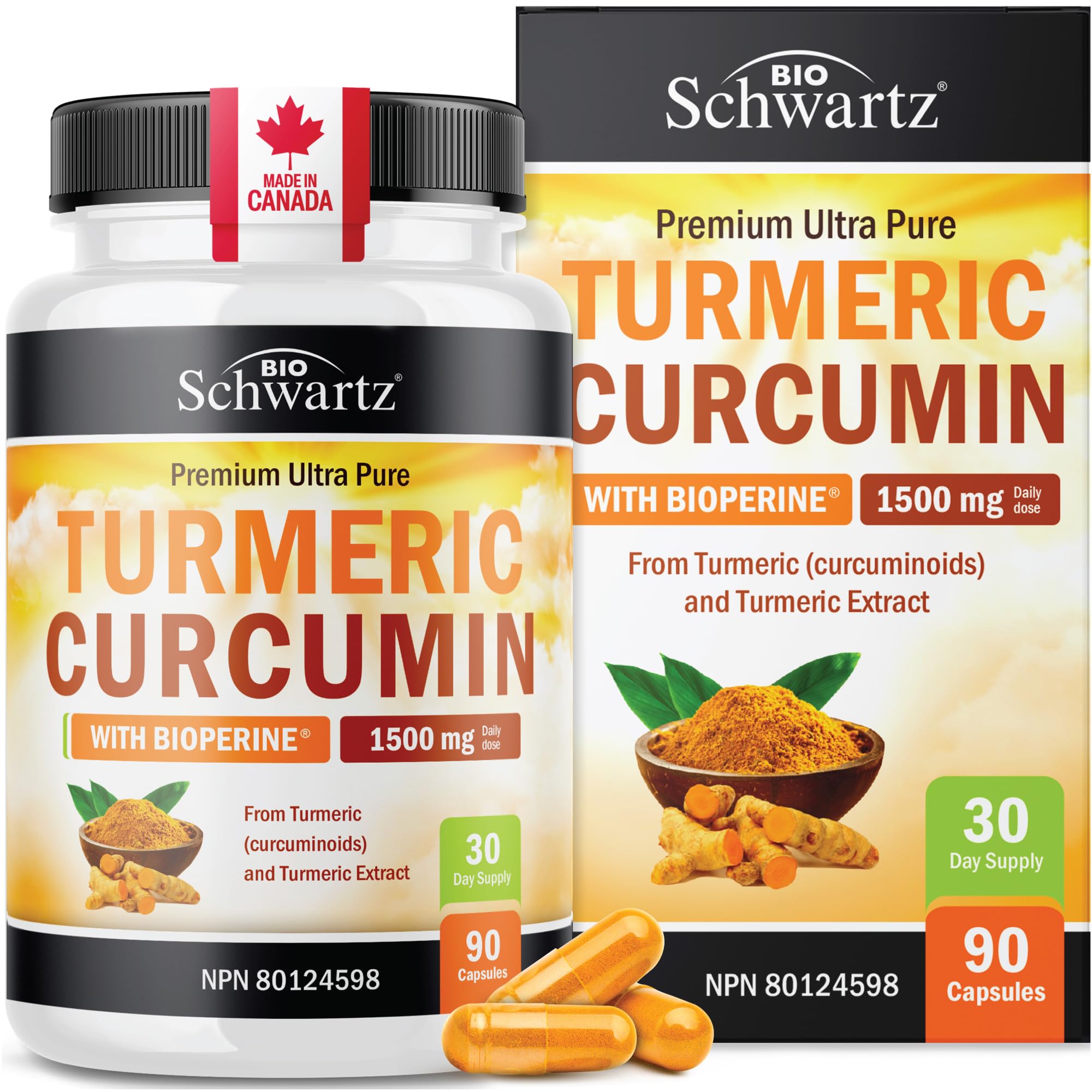Turmeric Curcumin 1500mg | Turmeric Supplements + Black Pepper | Joint Pain Relief & Anti Inflammatory Pills | High Potency Curcumin Supplements with Black Pepper | Non-GMO, Gluten-Free | 90 Ct
