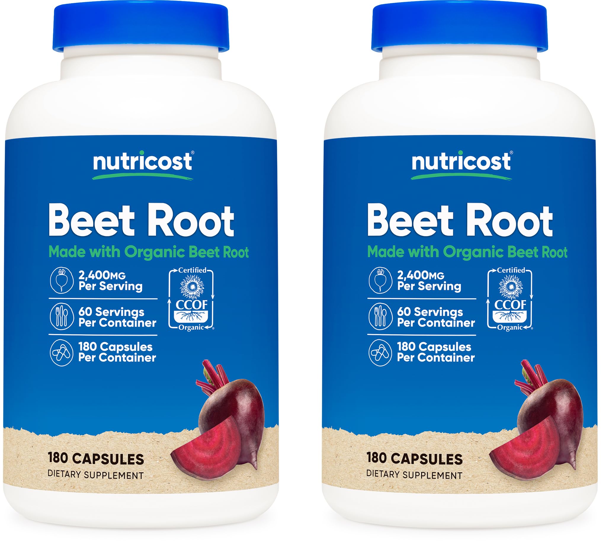 Nutricost Beet Root 2400mg, 180 Capsules - CCOF Certified Made with Organic Beet Root, Superfood, 60 Servings (Pack of 2) 180 Count (Pack of 2)