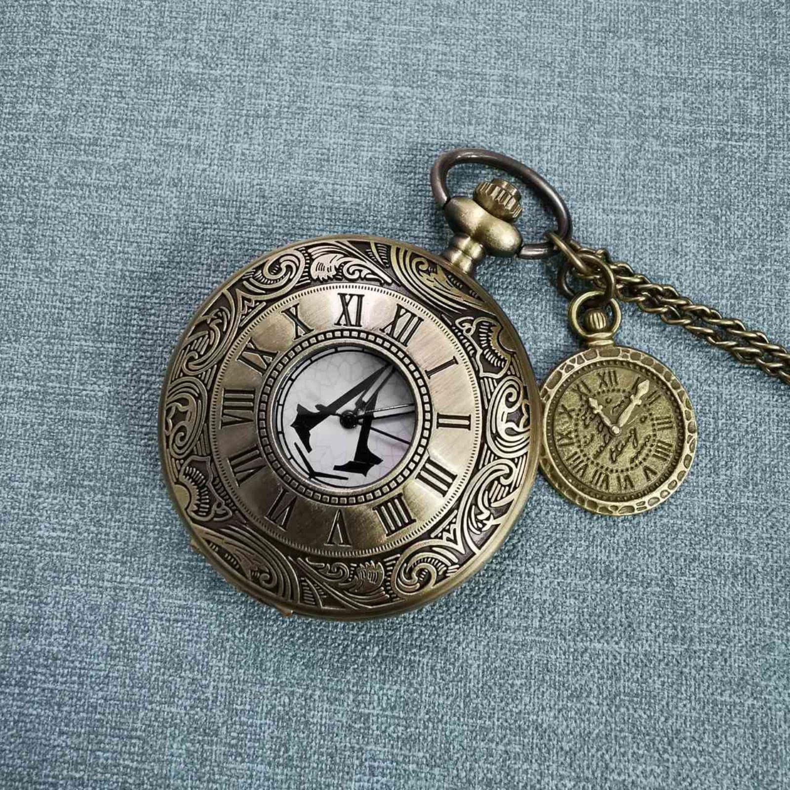1 szt. Antique Hollow Assassin's Creed Dial Steampunk Cyfry rzymskie Naszyjnik Wisiorek-,Zegarki kieszonkowe