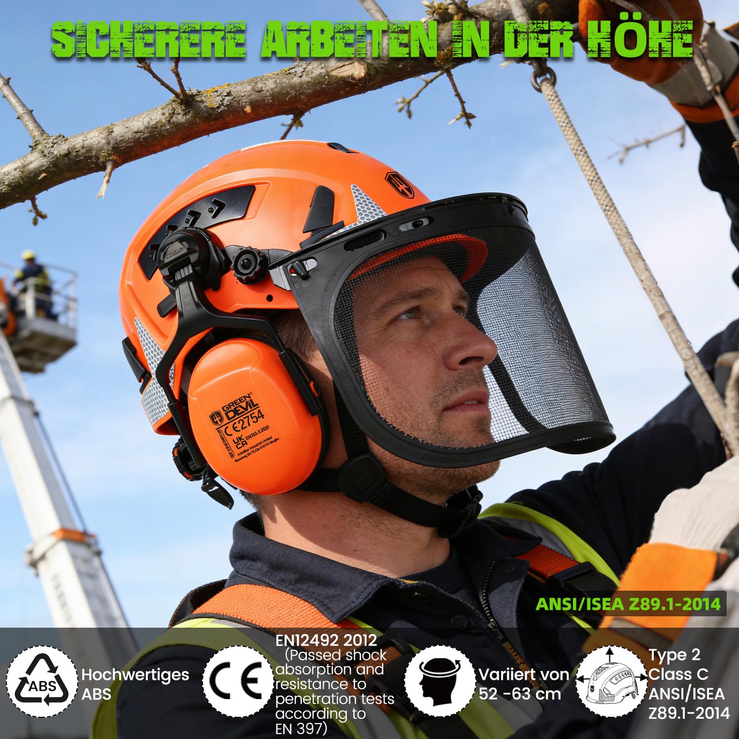 GREEN DEVIL VOLTEK Forest AIR Casque de protection forestier ABS pour postes de travail de haut niveau Certification EN12492 Conforme à la norme EN397 Absorption des chocs et résistance à la
