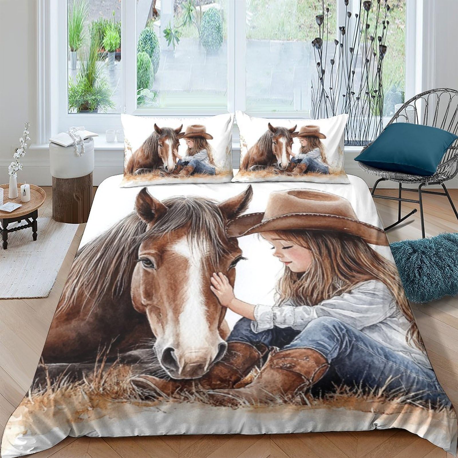 Ctjqhvkz Style-8 3D Printed Cowboy Horse Fitted Sheet Microfiber Soft Brown Western Farm Mattress Cover Bedroom Decor Single（135X200cm）