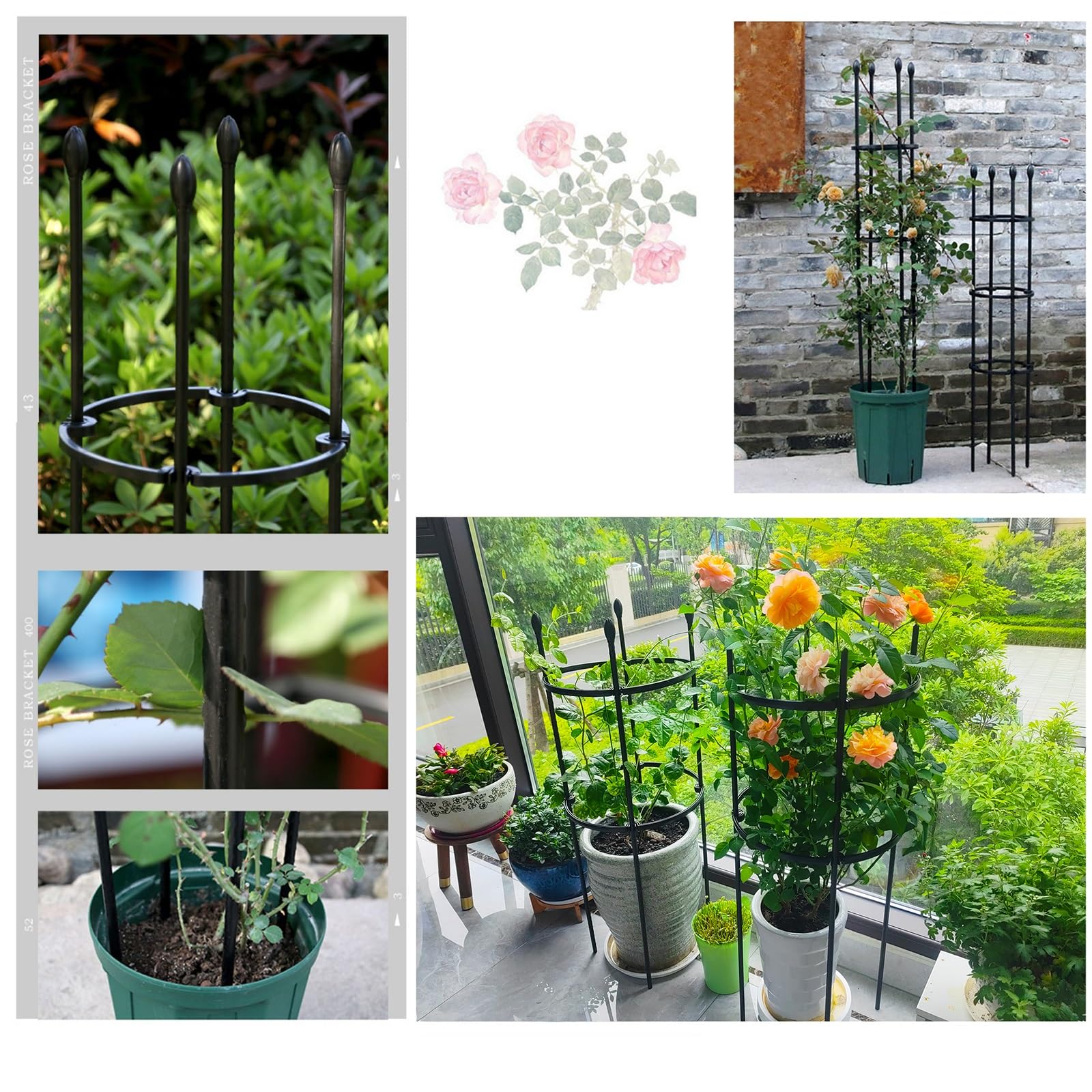Garten Rankhilfe Aus Metall Für Topfpflanzen, Kletterrosen, Clematis, Freistehend Tomatenkäfig Pflanzenstütze Obelisk Klettergerüst Spalier, 1 Packung(Black,20x90cm)