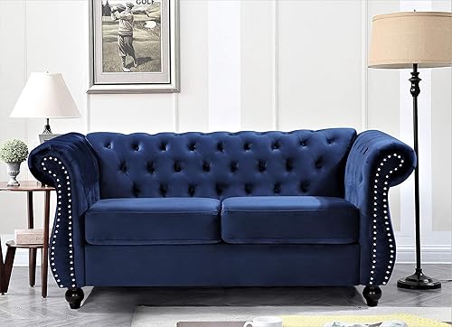 Miniatura 4 de Feinstein - Sofá Chesterfield de terciopelo moderno para sala de estar con cabezas de clavos, acolchado de diamante y marco de metal duradero, sofá,
