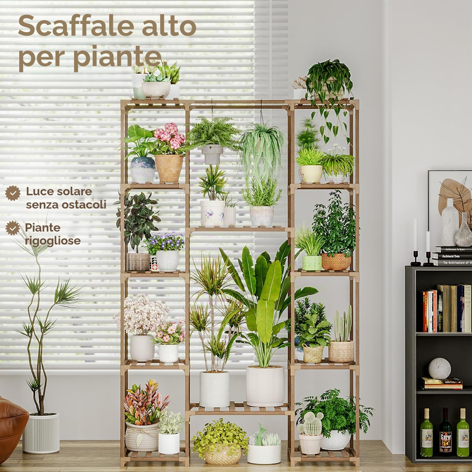 Bamworld Porta Piante da Esterno Grandi Scaffale per Piante da Interno Alto Supporto per Piante Legno Sostiene più Vasi Arredo Giardino Bonsai Vaso