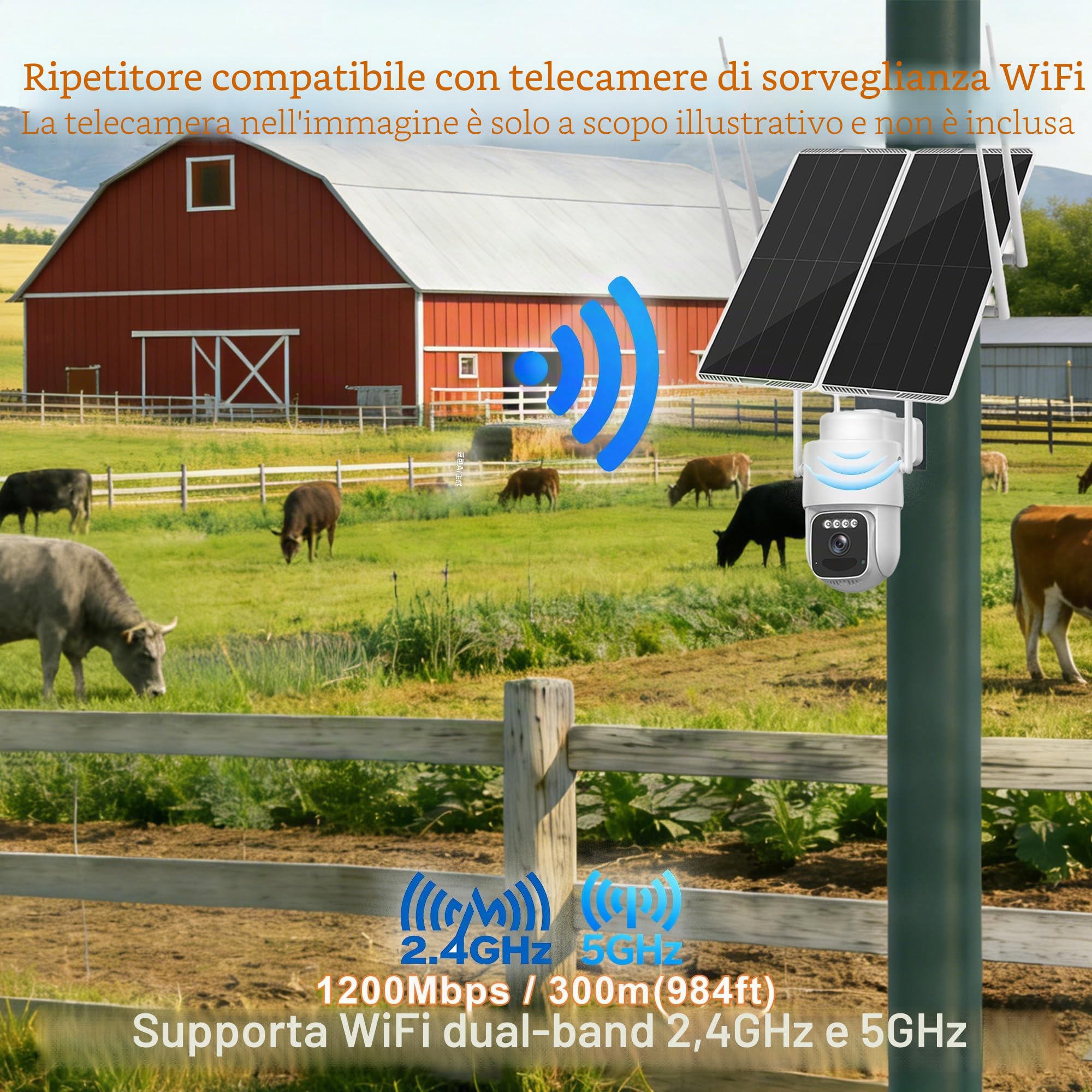 Ripetitore ripetitore WiFi da 30W per esterni,Dual Band,5,8 G/2,4G,copertura 300m, 1200Mbps,batteria 111Wh,IP65,supporta 100 dispositivi,per cortile,fattoria,ufficio, uso commerciale