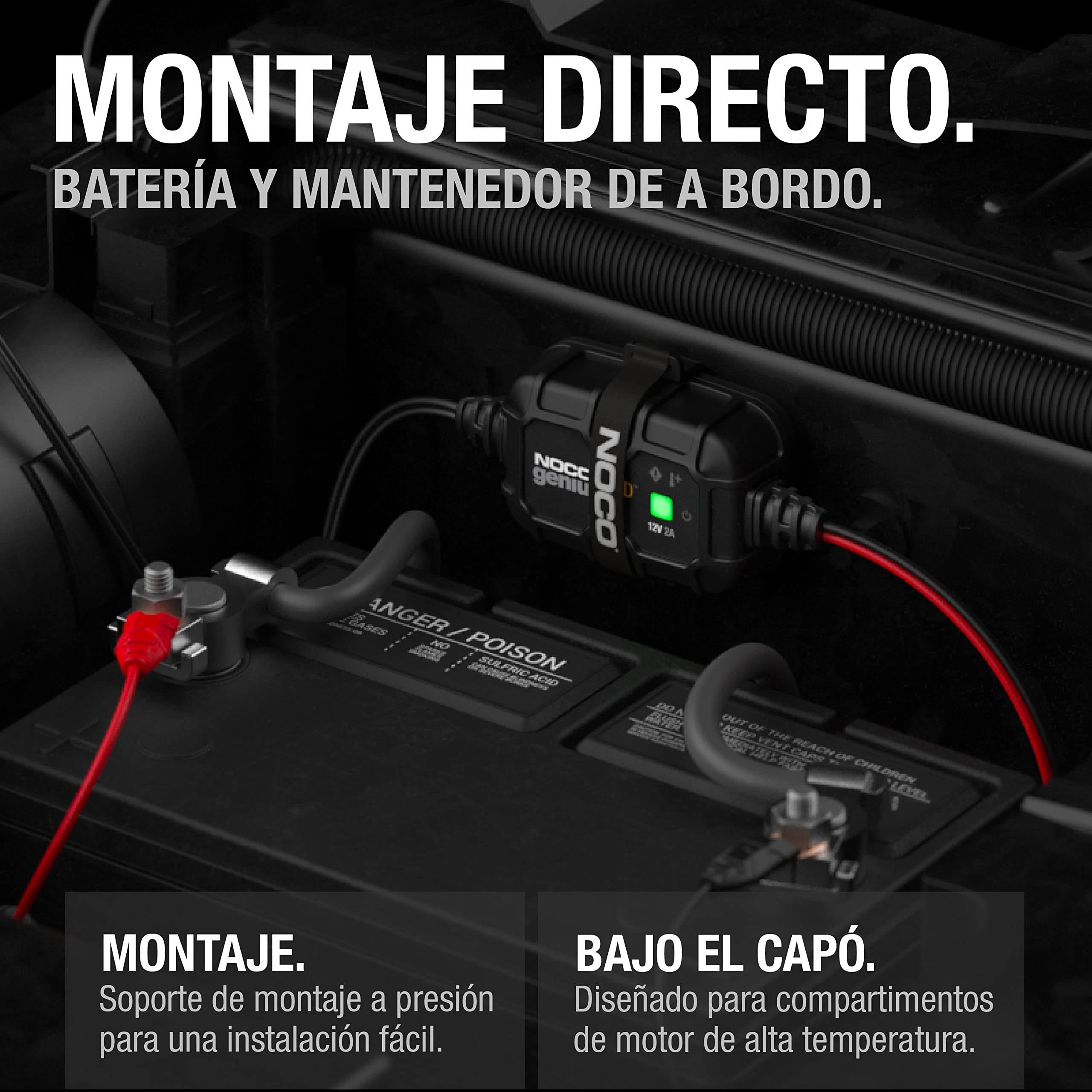 NOCO GENIUS2D: Cargador Inteligente de baterías 2A 12V – Mantenedor automático y desulfatador de Montaje Directo – Protección contra sobrecarga y compensación térmica – para baterías de Plomo