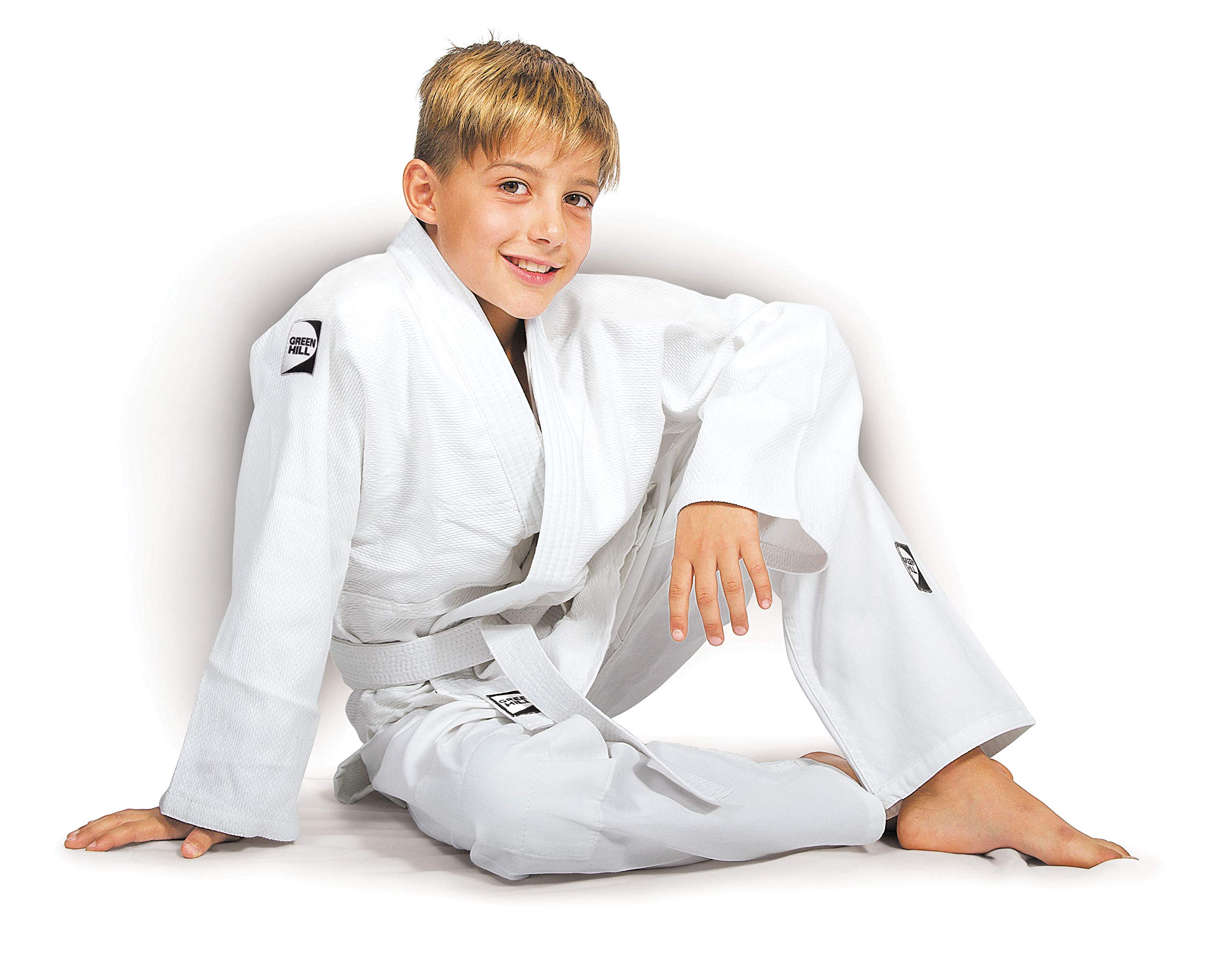 GREEN HILL JUDOGI JUNIOR BEGINNER 350g/m2 KIMONO DIVISA BIANCO BLU JUDO GI JU JITSU UNISEX