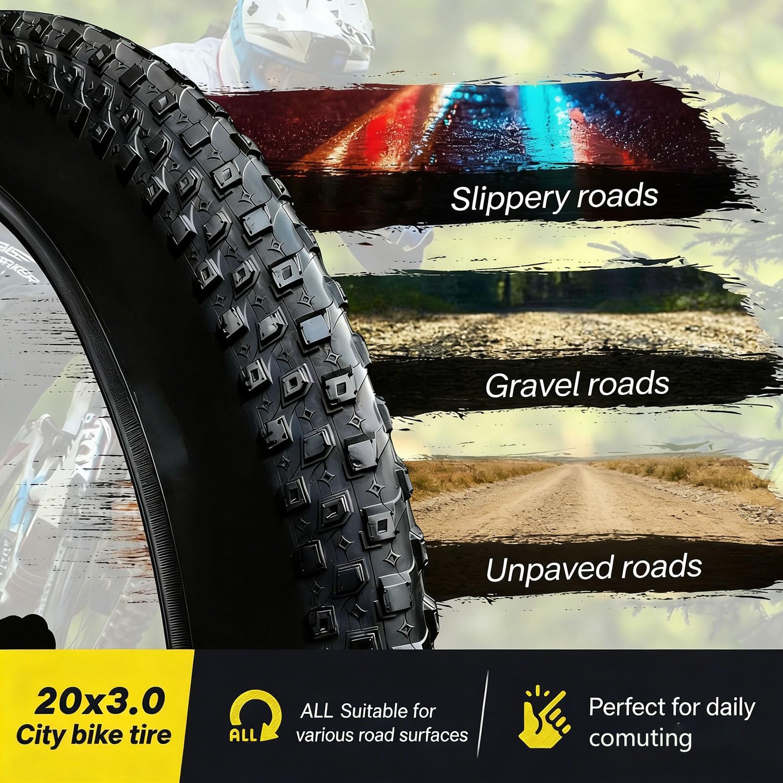 20x3.0 Opona Fat na E-Bike i Rower Górzysty | Odporna na Przekłucia, Szeroka Bieżnia z Wysokim Przyczepnością | Wszystkie Tereny Śnieg, Piasek, błoto