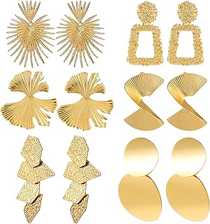 6 Pairs Bmadge Statement Earrings Set for Women, Large Silver Gold Geome...