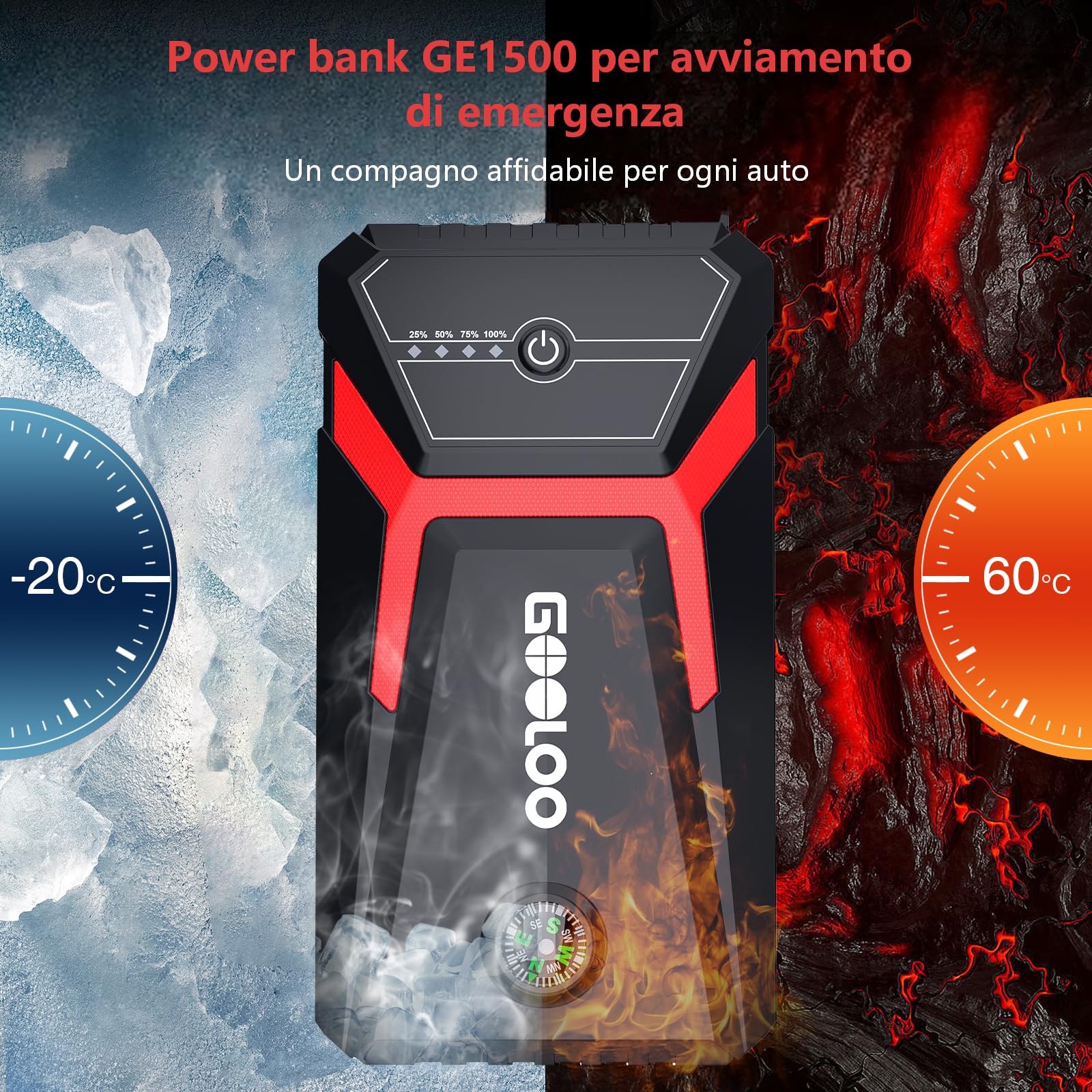 GOOLOO 1500A Avviatore di Emergenza per Auto, Supersafe 12 V Portatile Avviatore Batteria Auto, Cavo di Avviamento Intelligente, Adatto per Benzina da 6 L e Diesel da 4 L