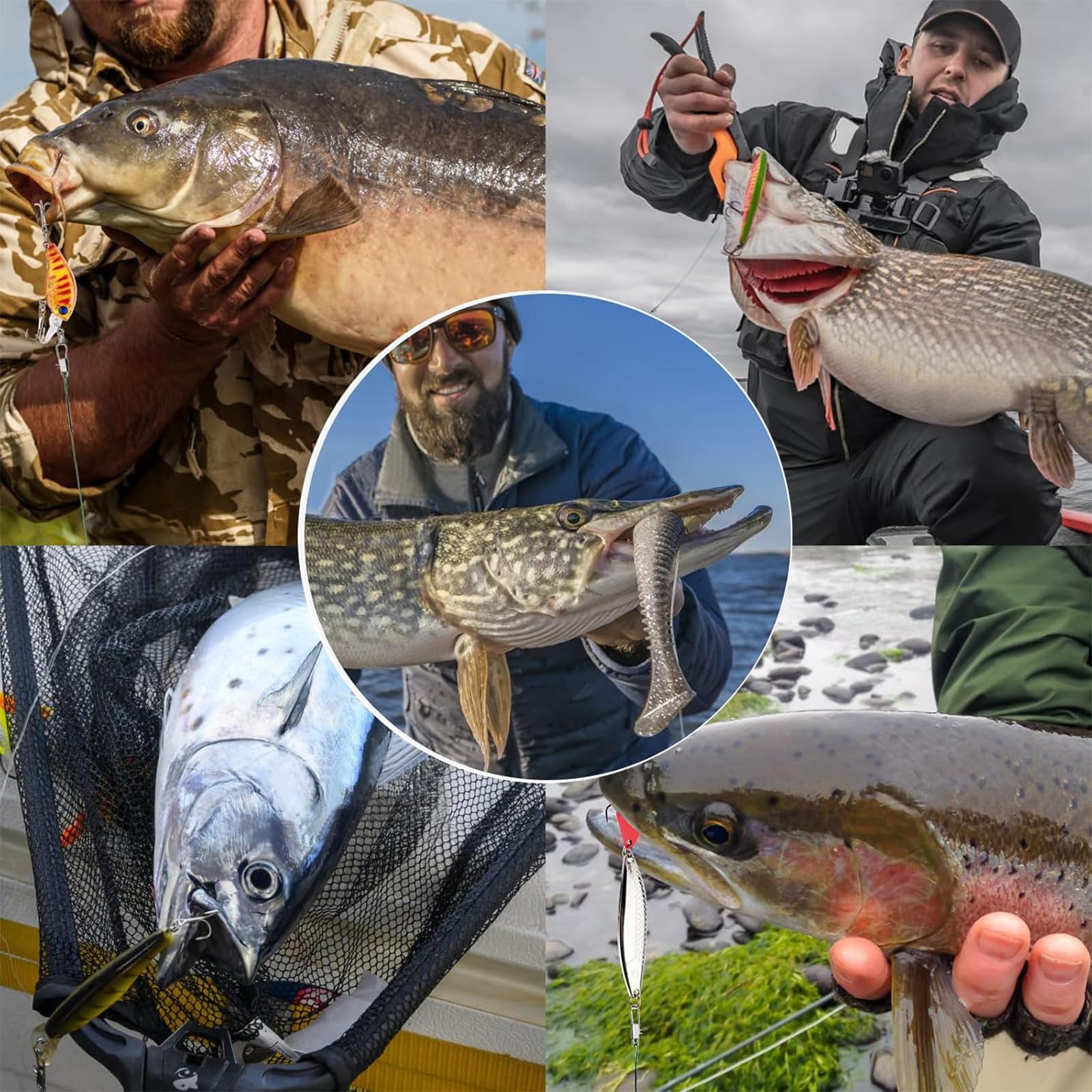 Lote de 50 Bajos de línea de Acero para la Pesca del Lucio con Ganchos, 10 Unidades de Cada tamaño (10 cm, 15 cm, 20 cm, 25 cm, 30 cm)