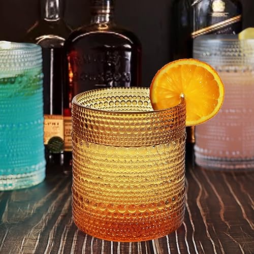 Miniatura 5 de Juego de 8 vasos de bebida vintage Hobnail para beber, vasos altos de 12 onzas y 10 onzas, vaso para cócteles, whisky, jugo, leche