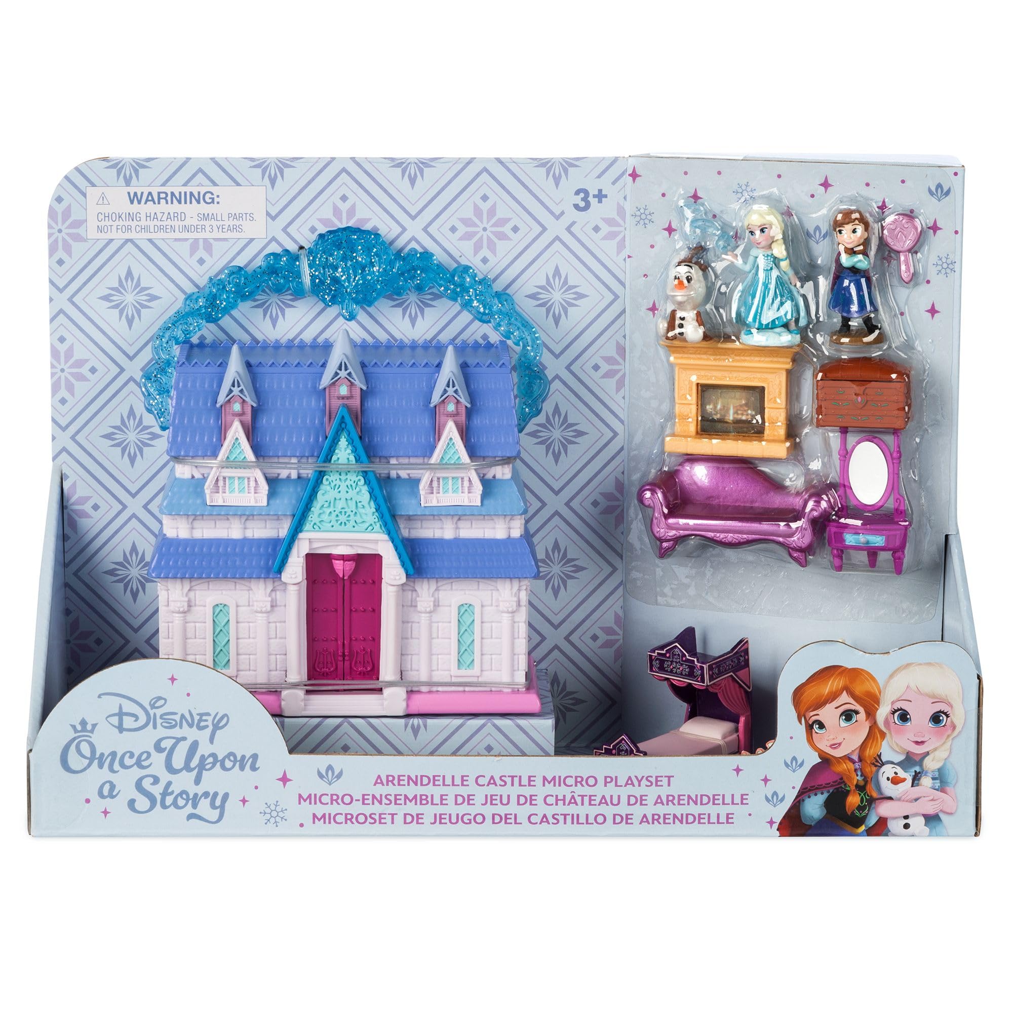Disney Store Official, Frozen, Reina Elsa y Anna casa muñecas, colección Once Upon a Story, 11,5 cm/5", Set Juego con Olaf, el Castillo de Arendelle y Muebles de Juguete, Apto a Partir de 3 años