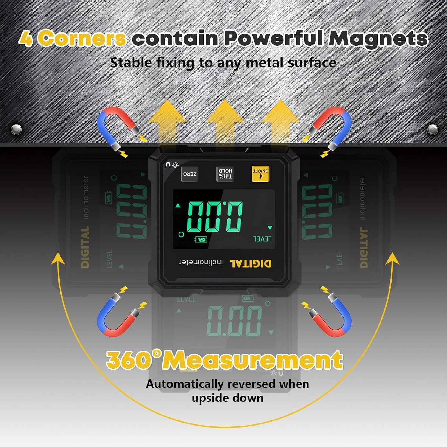 4-Side Magnetic Digital Angle Gauge with Laser Measuring, Digital Level