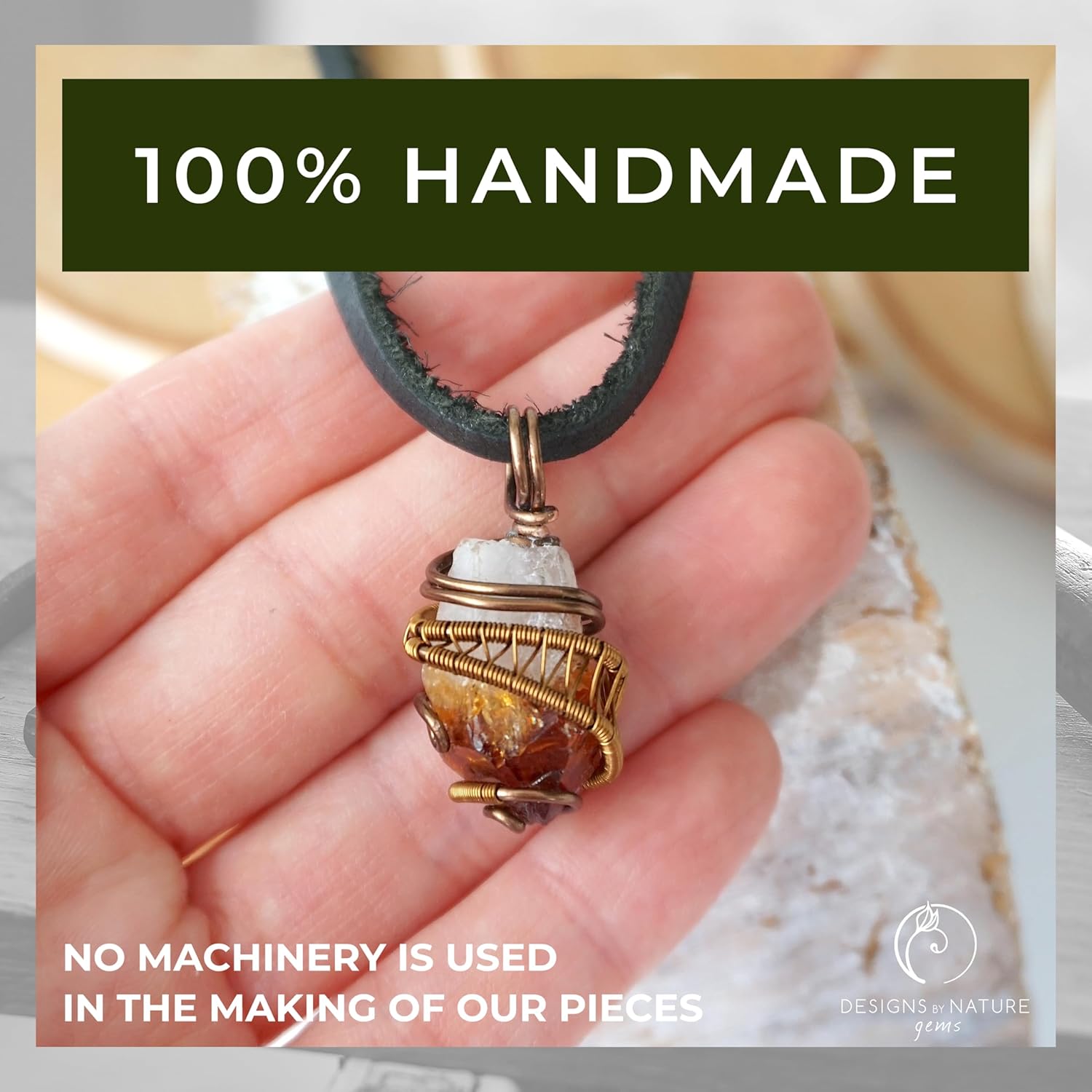 Designs by Nature Gems Natural Certified Citrine Necklace for Women Men - November Birthstone Necklace Gift - Designer Pendant Necklace - Genuine Black Leather Cord - Image 2